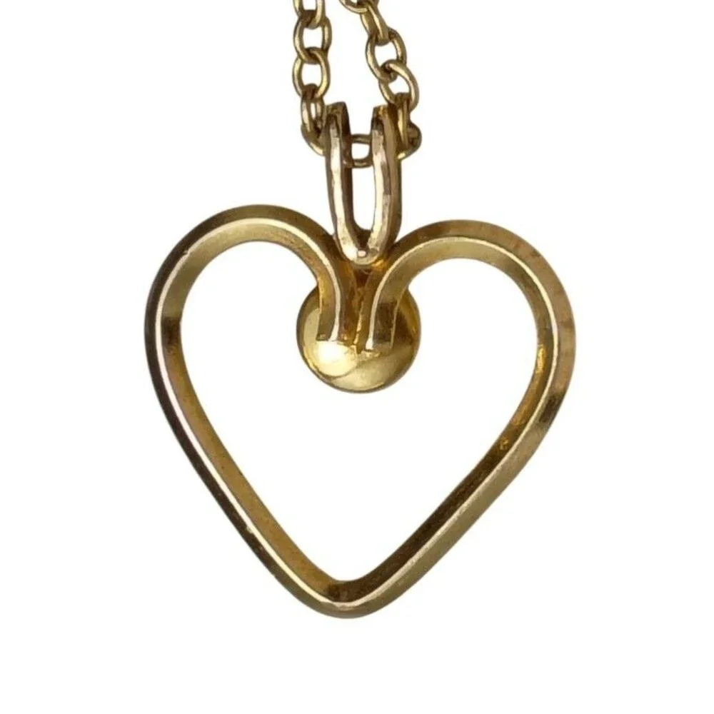 Vintage 14k GF Gold Filled Cultured Pearl Heart Pendant Necklace